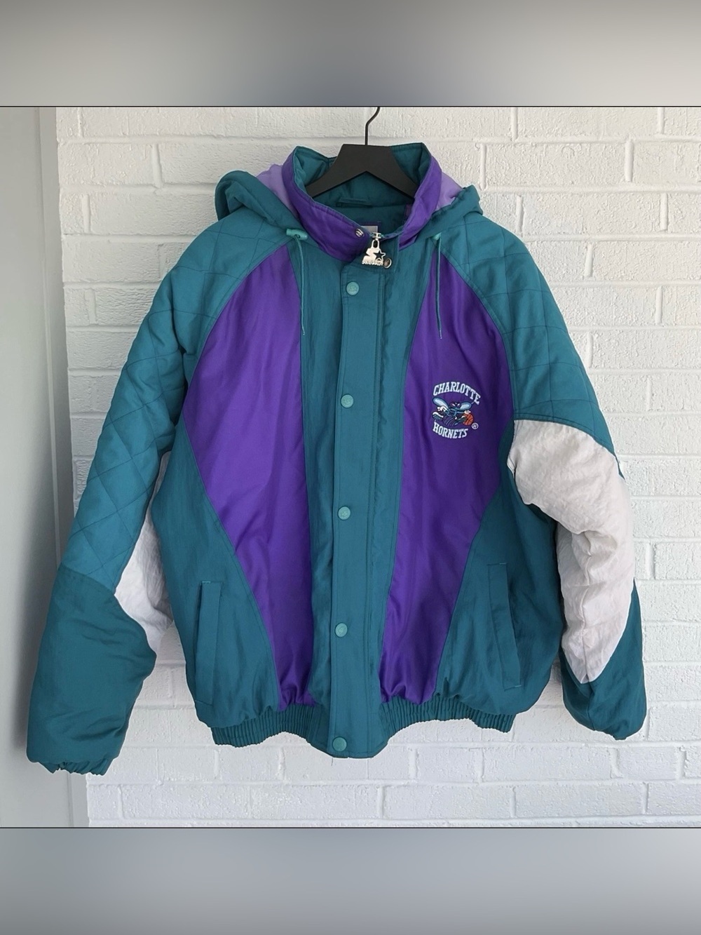 Vintage 90s Starter Charlotte Hornets Hooded Puffer Jacket NBA XL Korea